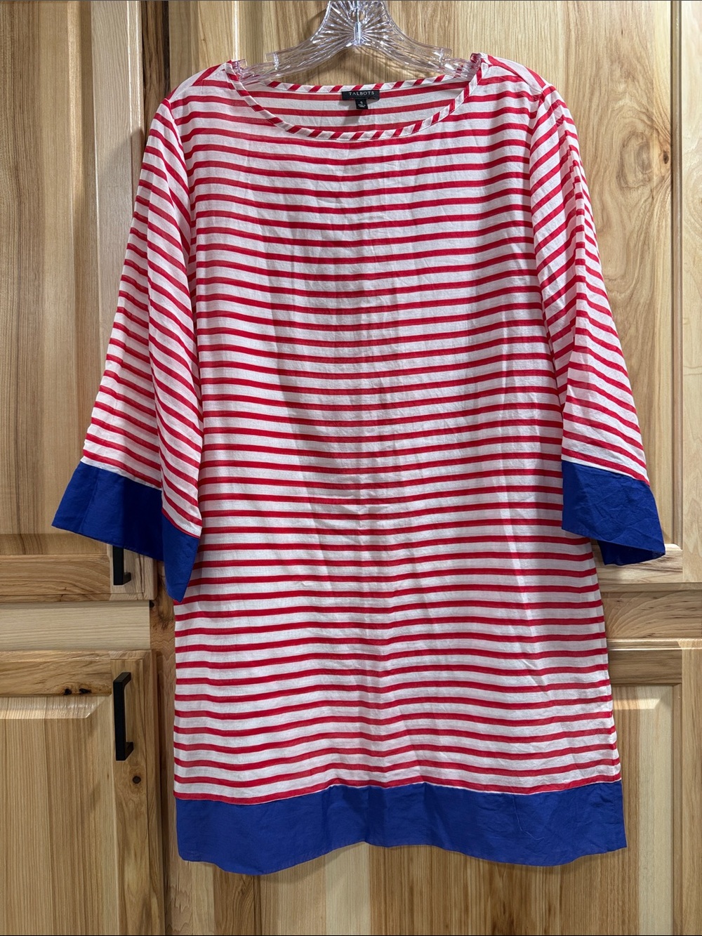 Talbots Striped Silk Cotton Cover Up Red White Blue Coastal Patriotic Dress Sz S